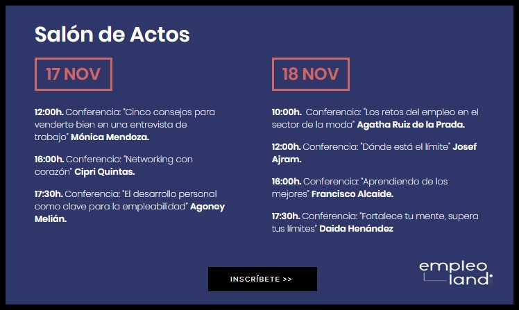 recintoferialtf's tweet photo. #EmpleoLand: El lugar donde se hablar de curro
👉 El 17 y 18 de noviembre, conferencias con grandes referentes y mesas redondas muy interesantes
@JosefAjramFanOf @agathardlp @MonicaVentas @cipriquintas @agoney_melian @DaidaPsicologa @falcaide
Inscríbete: https://t.co/jIT5dhH38L https://t.co/oOWhvdv4aO