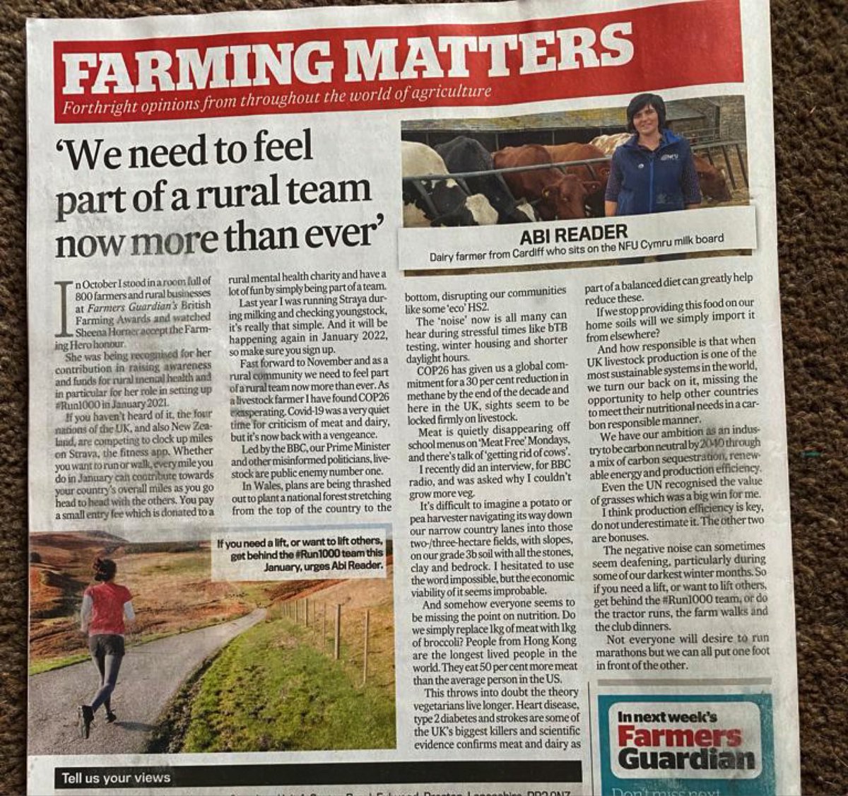 My quarterly <a href="/FarmersGuardian/">Farmers Guardian</a> article on #COP26 &amp; a tribute to @SheenaHorner &amp; all the @_Run1000 team 🙌🏼 
#farm24 
#run1000 
#RuralMentalHealth