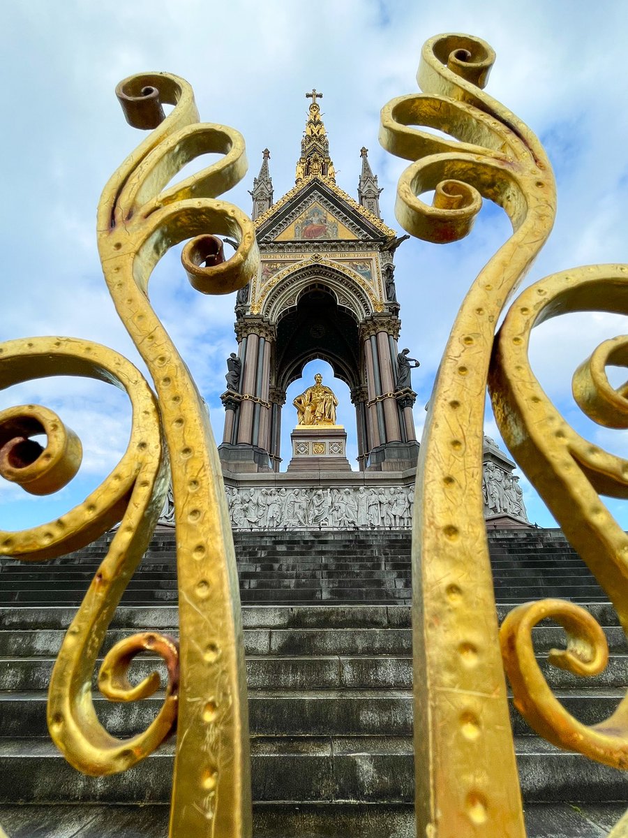 Blue skies over Sir George Gilbert Scott’s #gothic revival Albert Memorial. Ordered by #Queen Victoria in memory of her husband Prince Albert it took over ten years to complete. A gilt bronze statue of the prince sits beneath the canopy cast by Henry Prince &amp; Co of Southwark.