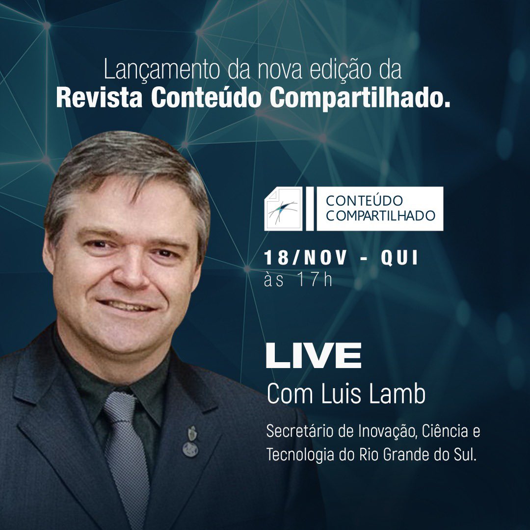 ConsulPaz's tweet photo. A edição nº 20 da revista Conteúdo Compartilhado traz, além de novidades, convidados muito especiais e a Live com o Secretário de Inovação, Ciência e Tecnologia do RS, Luis Lamb.

Acesse https://t.co/rCEau5m49A e saiba mais.

18/11 quinta-feira, às 17h.

#consulpaz #PodCast https://t.co/gH2xdx0ikN