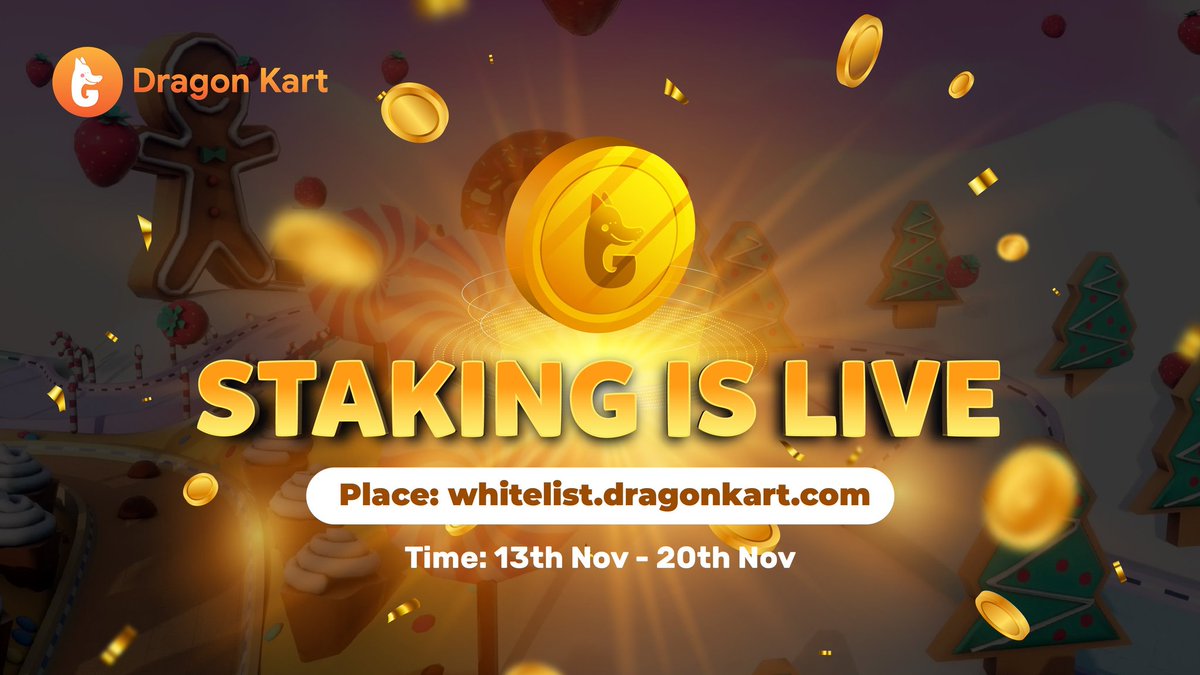 📢📢📢 KART Staking 现已上线！🎉🎉🎉

赶快加入 #DragonKart Staking 计划
👉时间：11 月13-20号
👉在这里质押你的 $KART ：whitelist.dragonkart.com
👉了解更多：
link.medium.com/tUjKsCv48kb

#DragonKart