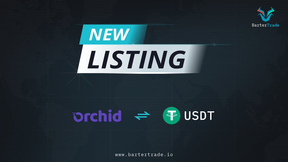 BarterTrade will list @OrchidProtocol token under the trading pair of OXT/USDT on November 13, 2021. Deposits: Already Open Trading starts: November 14, 2021 at 17:00 UTC Get ready to trade $OXT with $0-fee for one week.