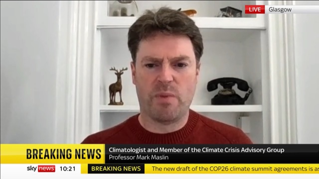 uclnews's tweet photo. The latest text on a proposed deal at #COP26 is an "important staging post" meaning "we can ratchet up pledges from countries every year - it was never going to happen in one meeting - to slowly help everybody decarbonise" @ProfMarkMaslin tells @adamboultonSKY  #UCLGenerationOne https://t.co/kNwZE4UDKm