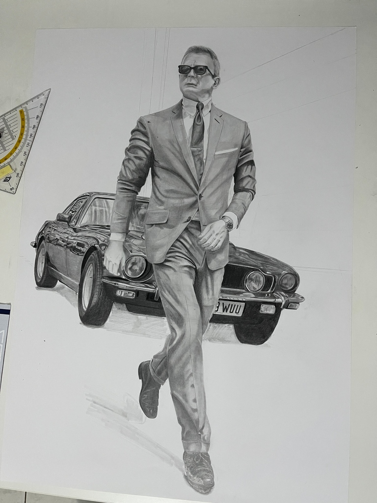 Woidherr90's tweet photo. The #astonmartin is done, time for the hardest part of the drawing (imo)... the house in the background... hope that this won´t take tooooo much time🤔🙃
#JamesBond #NoTimeToDie #007 #danielcraig #jamesbond007 #jamesbondlifestyle #007style #notimetodie #art https://t.co/k6q1k5r38M