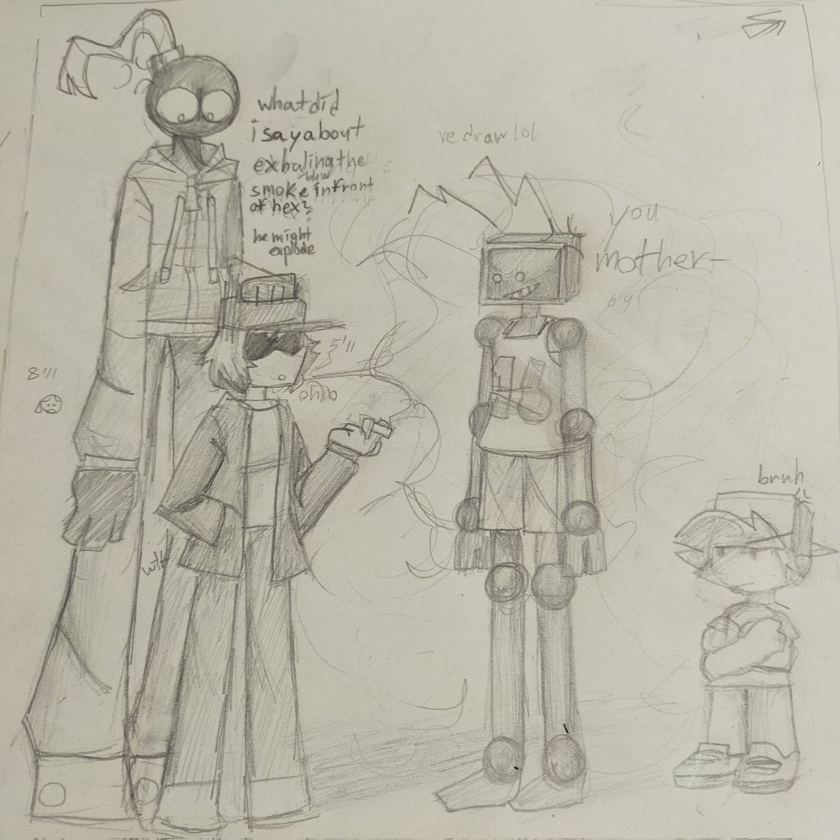 Zavixel's tweet photo. Do not blow smoke infront of robots #FNF #fnfwhitty #fnfgarcello #fnfhex #traditionalart #drawnonsketchbook #whittyhex #smoke #basketball #bomb #tvhead https://t.co/uafbZl96qS