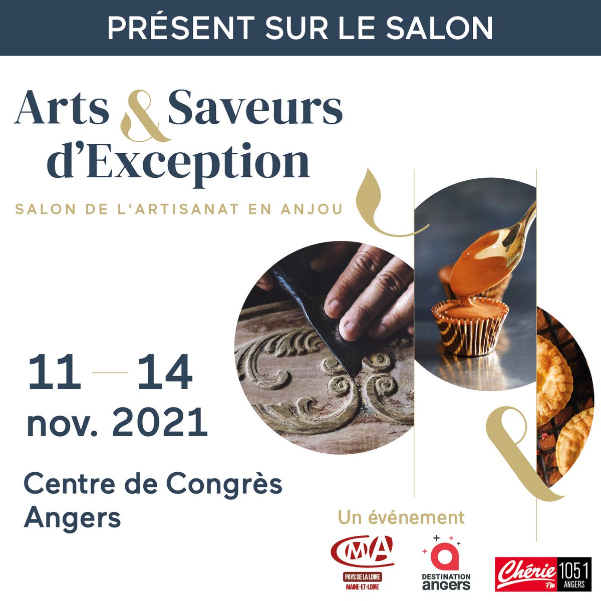 MissionPdlL_MA's tweet photo. Venez à la rencontre des exposants du Salon "Arts et Saveurs d'Exception" au Centre de Congrès à #Angers jusqu'à ce dimanche 14 nov. !
>> animations et dégustations de qualités  
#métiersdart #gastronomie #PaysdelaLoire #EPV #MaitreArtisandArt 
+ infos : https://t.co/DY0N3bQfJd https://t.co/0hmxeQrojl