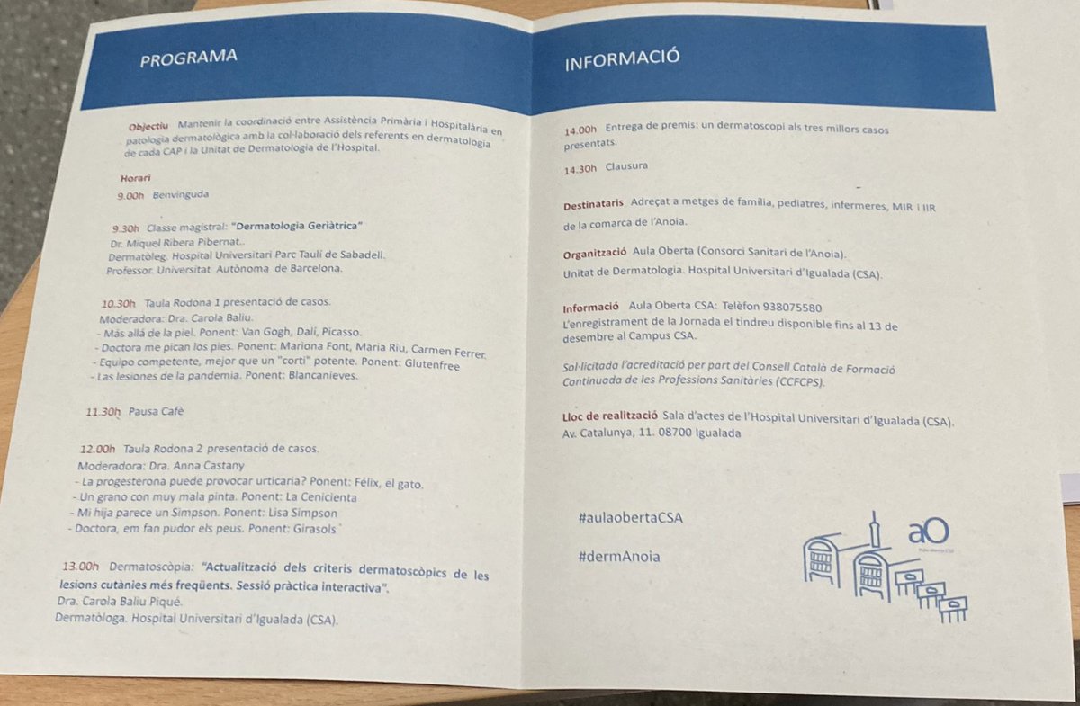 carmerieramin's tweet photo. Molt interessant la 2a Jornada dermatològica de l’Anoia 
El treball en equip ens fa millors.
Molt important la formació continuada. 
Gràcies a tots, ponents, assistents i organitzadors
#dermAnoia    
#AtencióPrimàriaAnoia @icscatcentral @CAPNordIgd @Hospitaligd https://t.co/qD64SELVSW