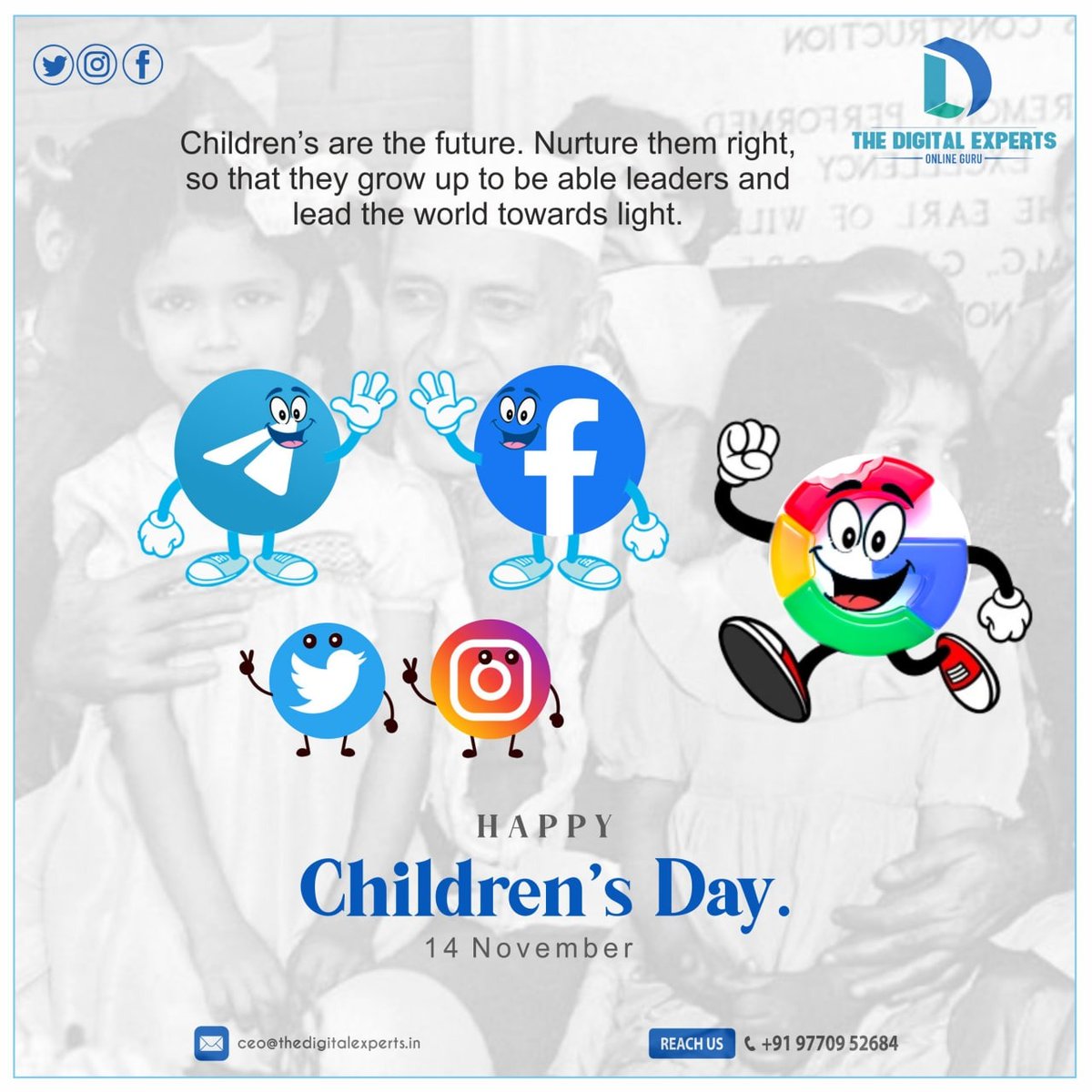 TheDigitalExpe2's tweet photo. Happy Children's Day
Children's are the future. Nurture them right, so that they grow up to be able leaders and lead the world towards light.
#HappyChildrensDay #Childrensday2021
#Thedigitalexperts #satnasmartcity #socialmediamarketing #marketing #website #digitalindia https://t.co/LT1eUhN7XR