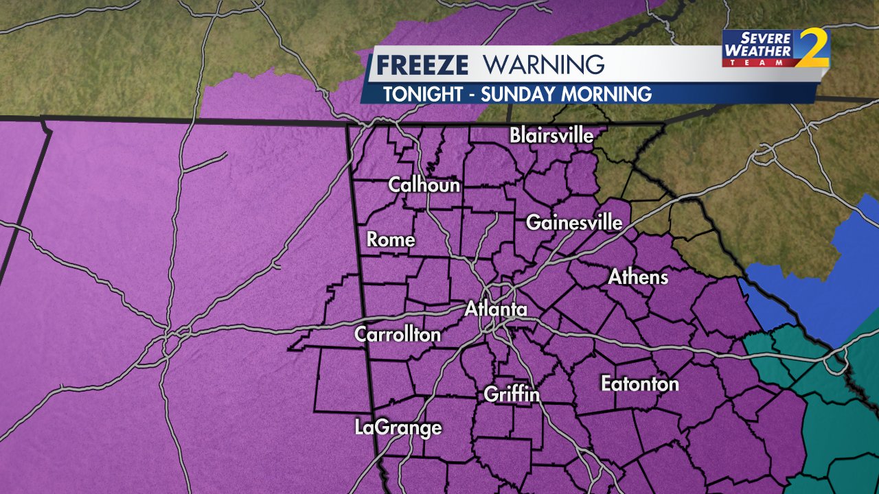 Eboni Deon, WSB on Twitter: "Freeze Warning tonight for all of north