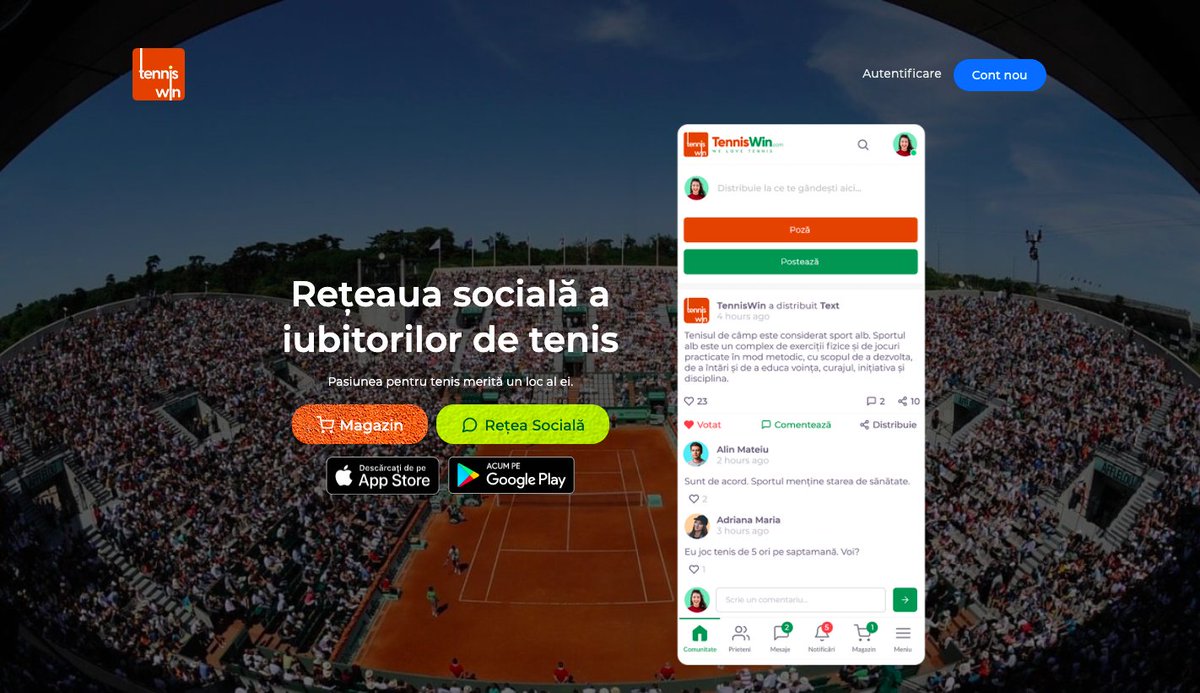 TennisWin_SMP's tweet photo. Dacă nu ai ajuns încă pe teren, intră pe https://t.co/fab887KfoZ și descoperă primul #SocialMarketPlace din 🇷🇴 dedicat tenisului: o rețea de socializare 🙋‍♀️🙋‍♂️ în care vei găsi alți pasionați ai tenisului și sute de produse și accesorii de 🎾
#TennisWin #WeLoveTennis #WeLiveTennis https://t.co/doKi9HaiEL