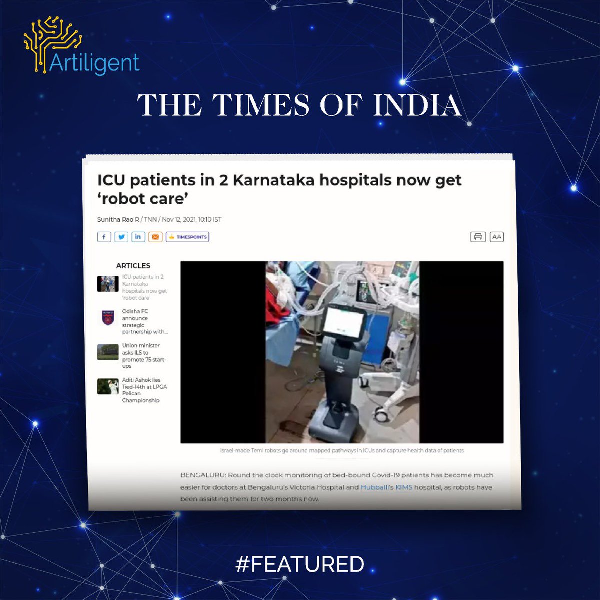 ArtiligentS's tweet image. Namma Dr. Temi!
Happy to deliver the first set of @temi robots connected with Esanjeevani platform assisting the medical fraternity. 
Congratulations #GovernmentofKarnataka in adopting next-gen robotics in serving people
Link: bit.ly/3wGL66T
#Robotcare #Artiligent