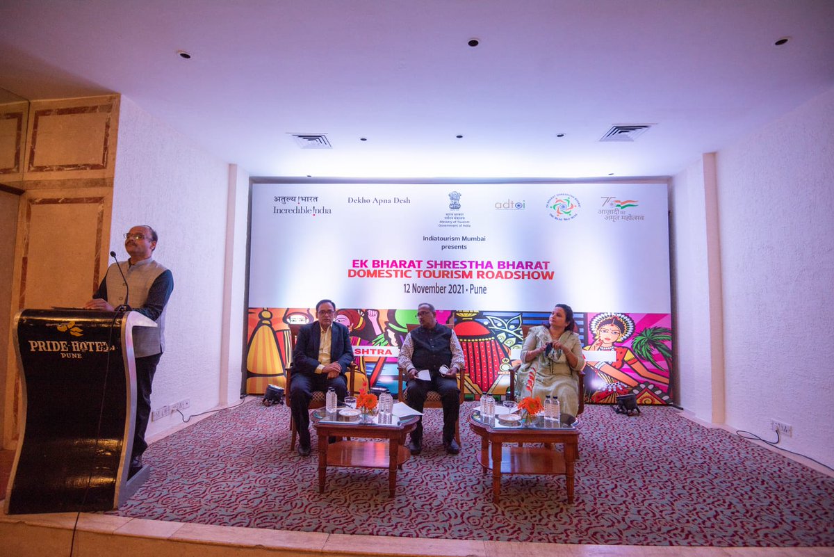 tourismgoi's tweet photo. Indiatourism Mumbai successfully hosted a travel trade roadshow in the Pune City 12 Nov. 2021. The event saw good turnout as key travel agents and industry experts from Pune were excited to learn more about Odisha which is the partner state of Maharashtra under EBSB engagement. https://t.co/tkx9eVZdfq
