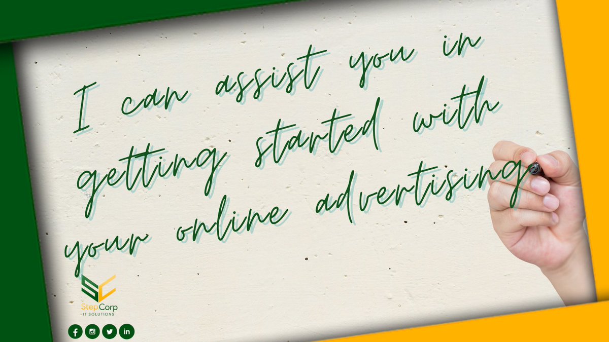 StepCorpIT's tweet image. Use online advertising for your business today by speaking to a professional at StepCorp IT Solutions. Here is our email address 👉stephenlenard2@gmail.com; we’d be happy to walk you through your needs

#StepCorpITSolutions
#StepCorp
#ITSolutions
#ITProfessional
#VirtualAssistant