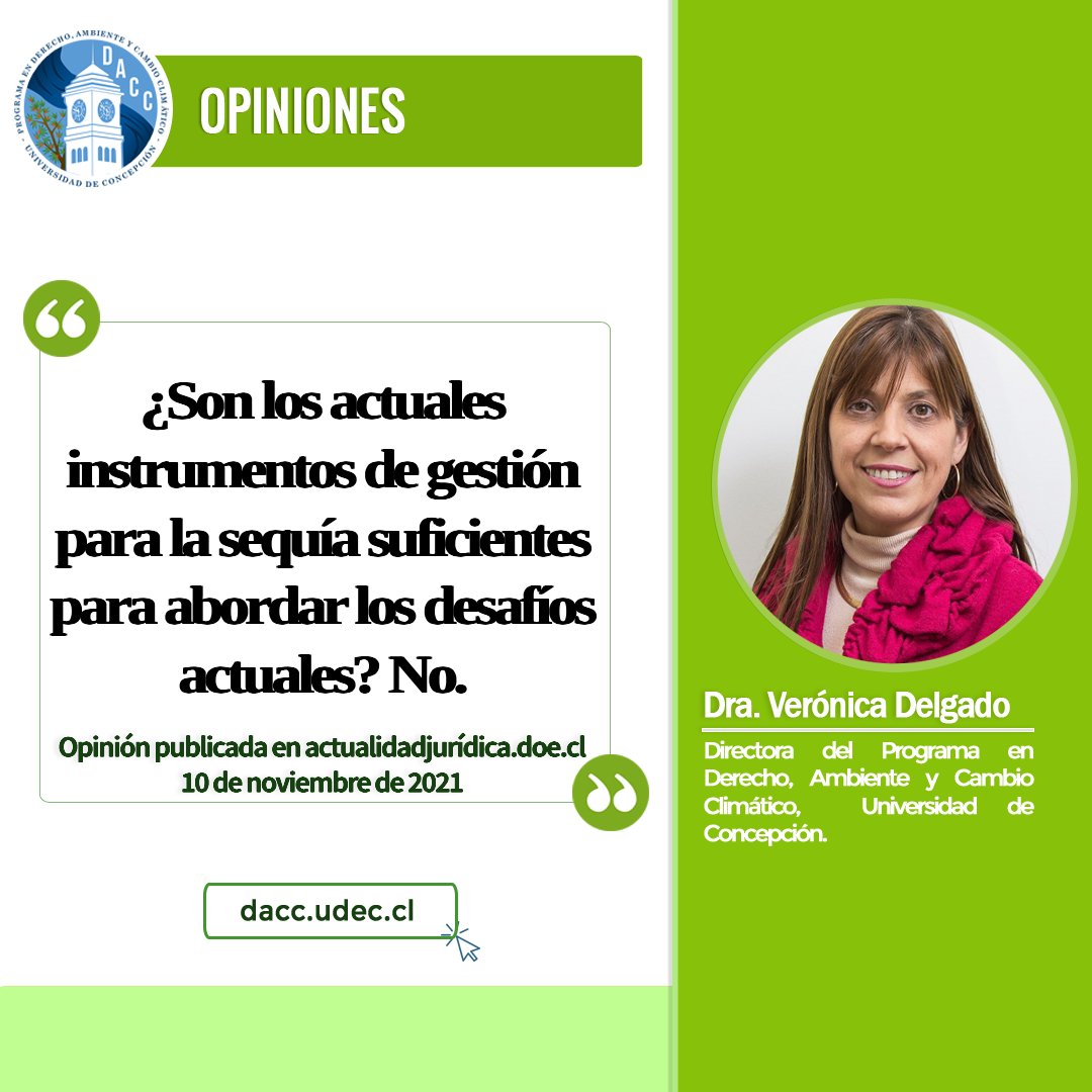 🧐 «¿Son los actuales instrumentos de gestión para la sequía suficientes para abordar los desafíos actuales? No»

✍️Opinión escrita por la Dra. Verónica Delgado <a href="/verodelgadosch/">Verónica Delgado Schneider</a> publicada en <a href="/doe_cl/">DOE</a> 

💻Puedes leer la opinión en: dacc.udec.cl/son-los-actual…