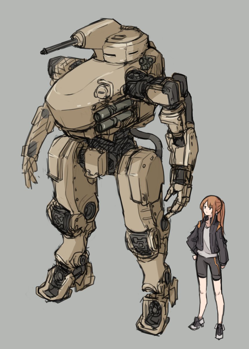 「戦車やらと同じくらいの技術力で作られたっぽいロボットを描いたよ 」|こぱかのイラスト