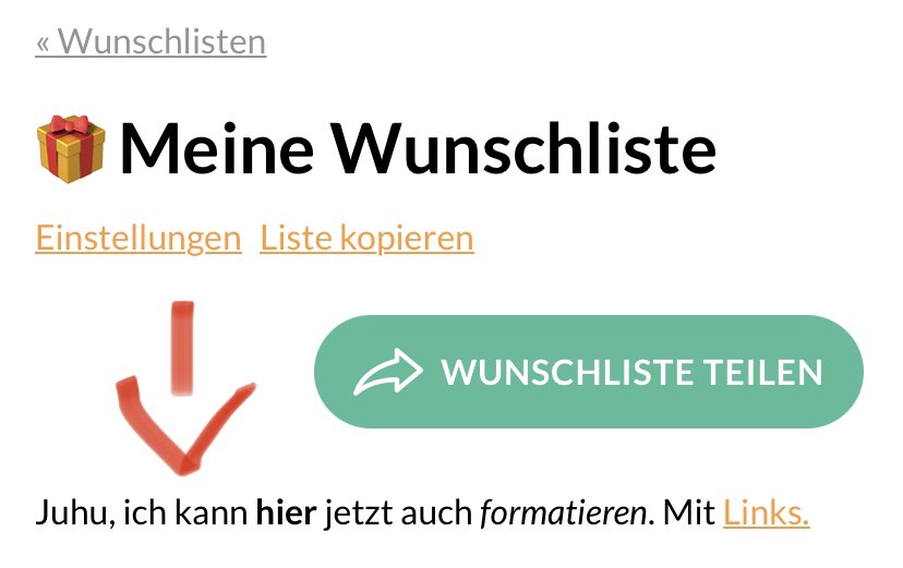 wishlephant's tweet photo. Ab jetzt könnt ihr in Listenbeschreibungen auch formatieren und Links setzten. Ist das nich großartigst? 🎉🥳 https://t.co/qqEi8wpvaQ