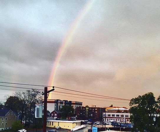 matildasu's tweet photo. Waking up to @RobMarciano reporting on yesterday’s #Massachusetts rain. But it did end like this. @GMA @Ginger_Zee #rainbows #workwindow https://t.co/XeUCT7rblA