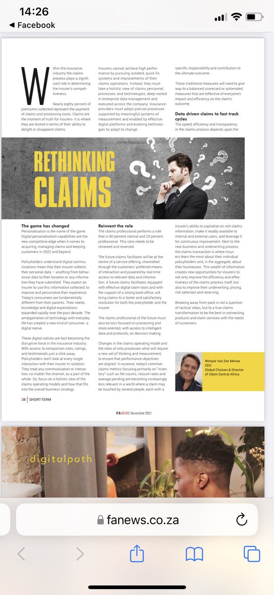 wimpiegc's tweet photo. “Breaking away from the pack is not a question of tactical steps, but to a true claims transformation to be the best in connecting products and claim services with the needs of customers “ - Rethinking Claims my latest article on p38 FANews Magazine November 2021 https://t.co/sLlLW0uv9m