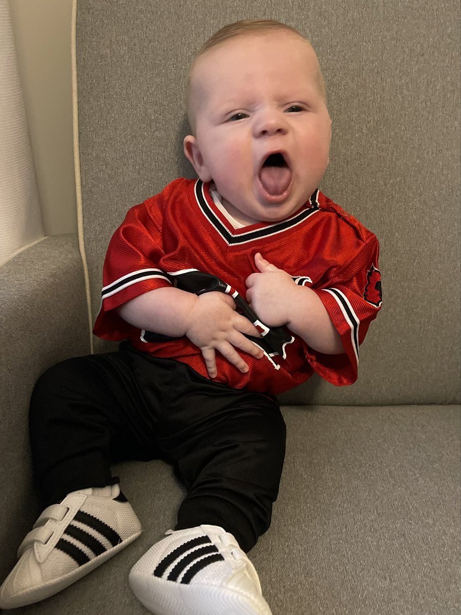 RealtorBrittKY's tweet photo. Too cold for baby Lance to go to the game but he can still look the part #gocards #cardchronicle #rededgerealty #lancewilliam https://t.co/li8vZ4cT4p