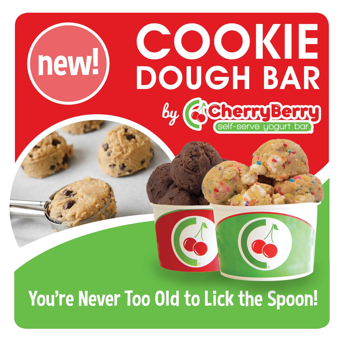 You truly are never too old to lick the spoon!  What is your favorite CherryBerry dough?  #cookiedough #dough #doughLicious