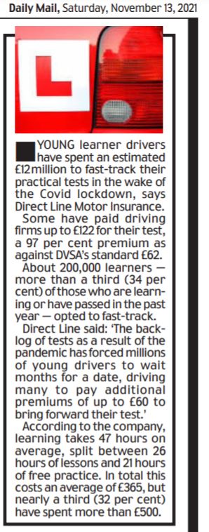 raymasseytweets's tweet photo. Why young  L-drivers are paying a £12million more 'pandemic premium'   to fast-track their L-tests. Report @DirectLine #Learners #DVSA @DVSAgovuk @CDRConsultancy #COVID19 #Covid #motoring @DLGroupMedia @ChelseyP_PR #LTest #DrivingTest
https://t.co/Y3fKTq8yFr via @ThisIsMoney https://t.co/EtPcUSid28