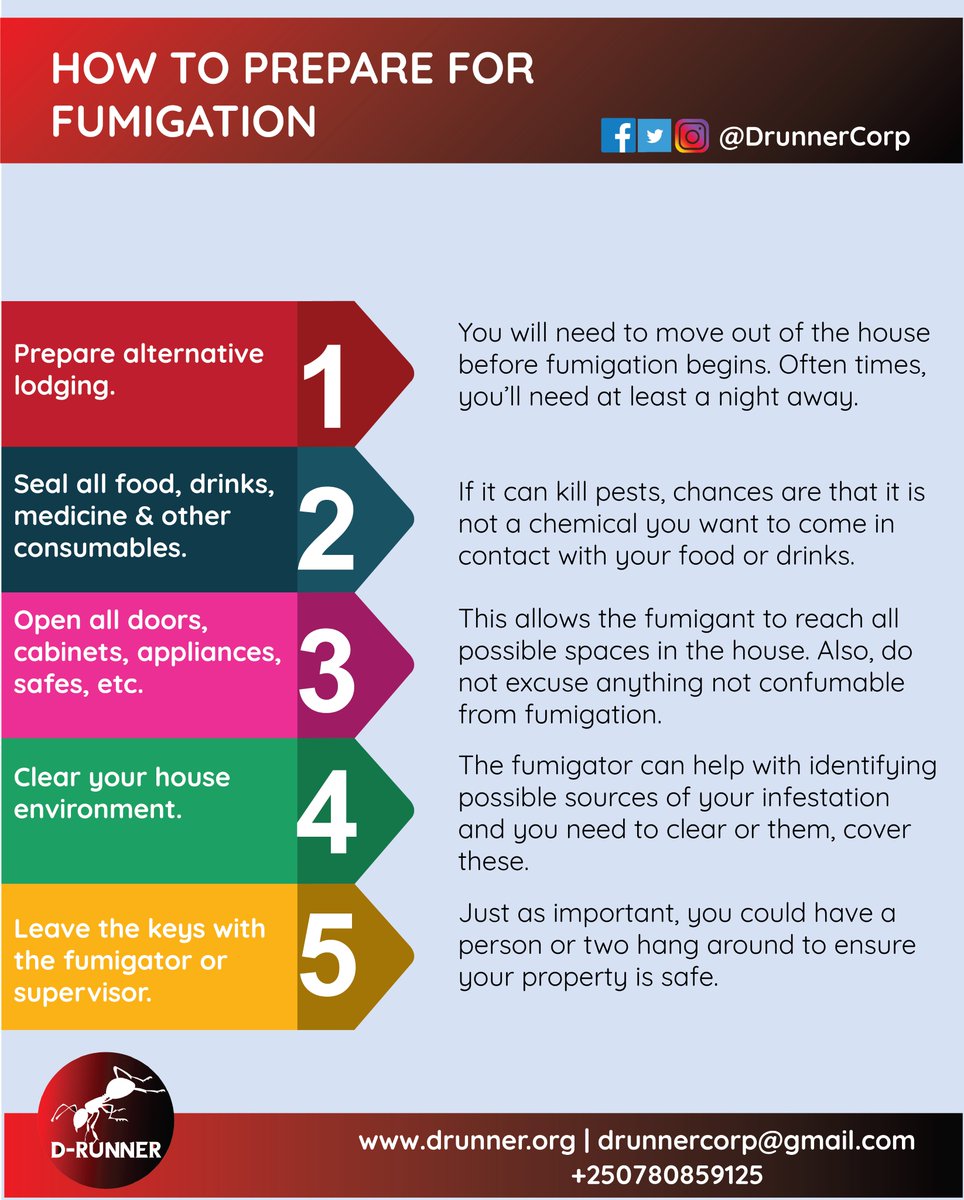 DRunnerCorp's tweet photo. Preparing to fumigate? There's certain ways you can ensure to maximize efficiency. #DrunnerCares #ConvenienceIsHere #visitrwanda #RwOT https://t.co/a3Z0fF4WhF