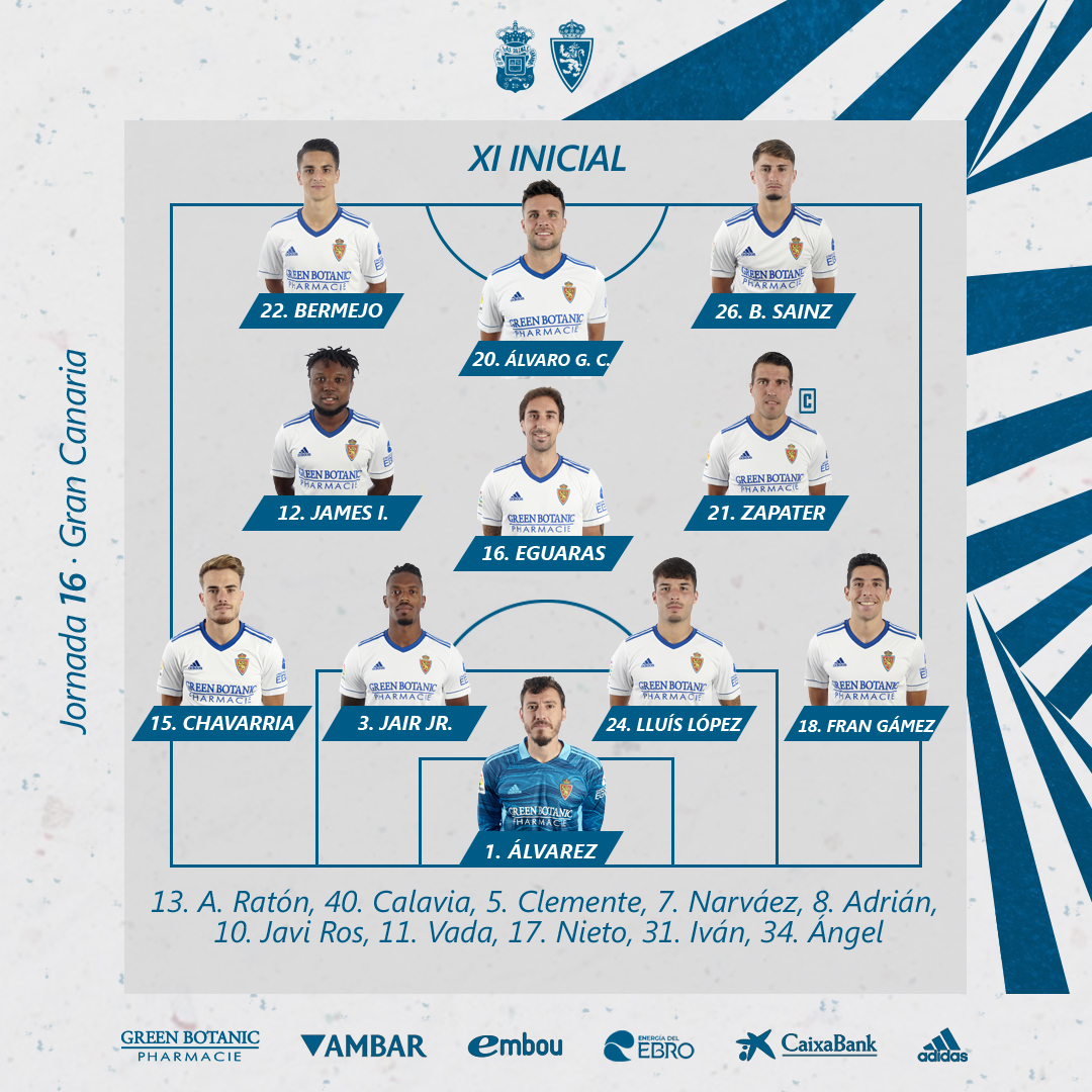 RealZaragoza's tweet photo. 1⃣1⃣ inicial del #RealZaragoza esta noche: 

#LasPalmasRealZaragoza 
#VamosRZ 🔵⚪🦁 https://t.co/WFFAa6wuJY