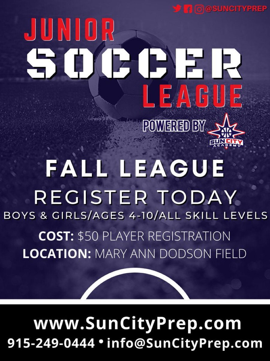 SunCityPrep's tweet photo. π£Itβs Game Day β½οΈ Christmas came early for our @SunCityPrep squad. Thanks again to our sponsors FXS Assoc and Aztec Contractors. #UAallDAY
π Winter Soccer League
π Mary Ann Dodson Campsite
β½οΈ Boys & Girls, 8U/10U Divisions
β° 2:00pm
π» https://t.co/QZDPJf1CPz https://t.co/yA8mz0uBCq