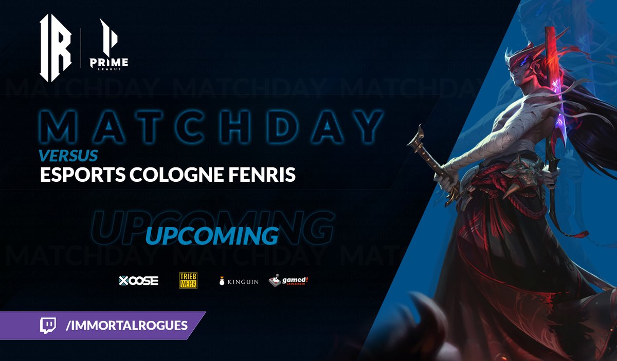 ImmortalRogues's tweet photo. Morgen Abend steht schon das nächste Spiel im Bereich #LeagueOfLegends vor der Tür. Unsere Jungs treffen am letzten Spieltag der @PrimeLeague auf das Team @esportscologne Fenris. #GOIR #irLOL 🥷🔥
🗓️ 14.11.2021
⏰ 17 Uhr
📺 https://t.co/S4m5Nf0Lyf https://t.co/fPmDLyYlI9