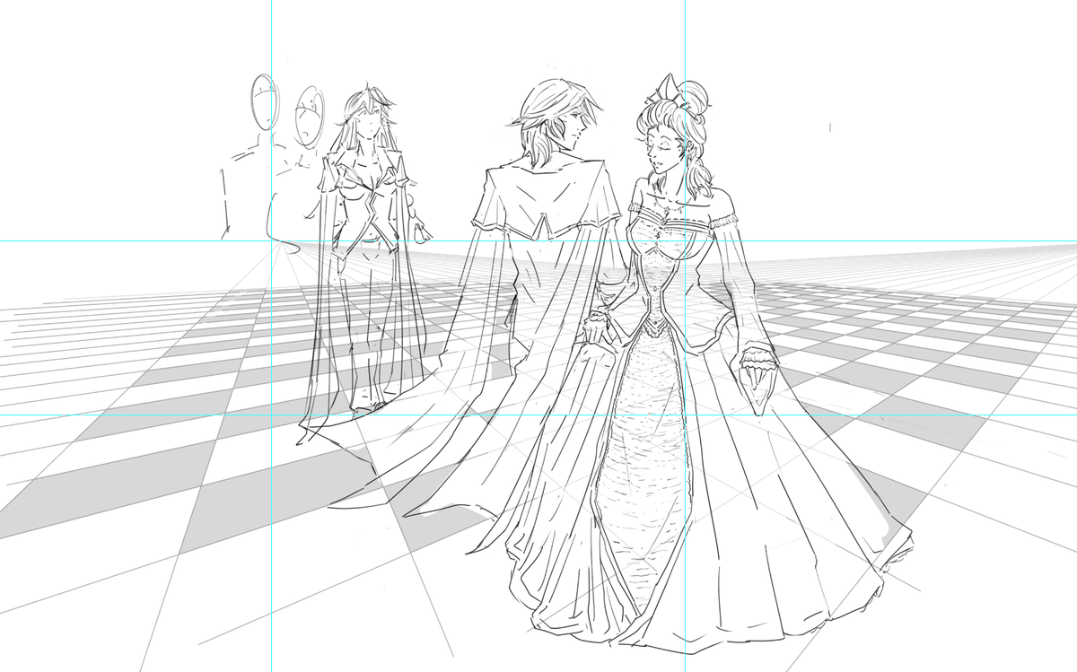 _rafimage's tweet photo. case en préparation:
-Perspective tracé (le carrelage : BEURK)
-Personnages premier plan prêtes
-Personnages du second plan.. en cours
#_rafimage #digitalart #yuri #baranosanjushi #yurigirls #frenchyuri #yurisaucefrançaise #frenchwebcomic #kamimaistudio #mousquetairedelarose https://t.co/fa9adH8Lio