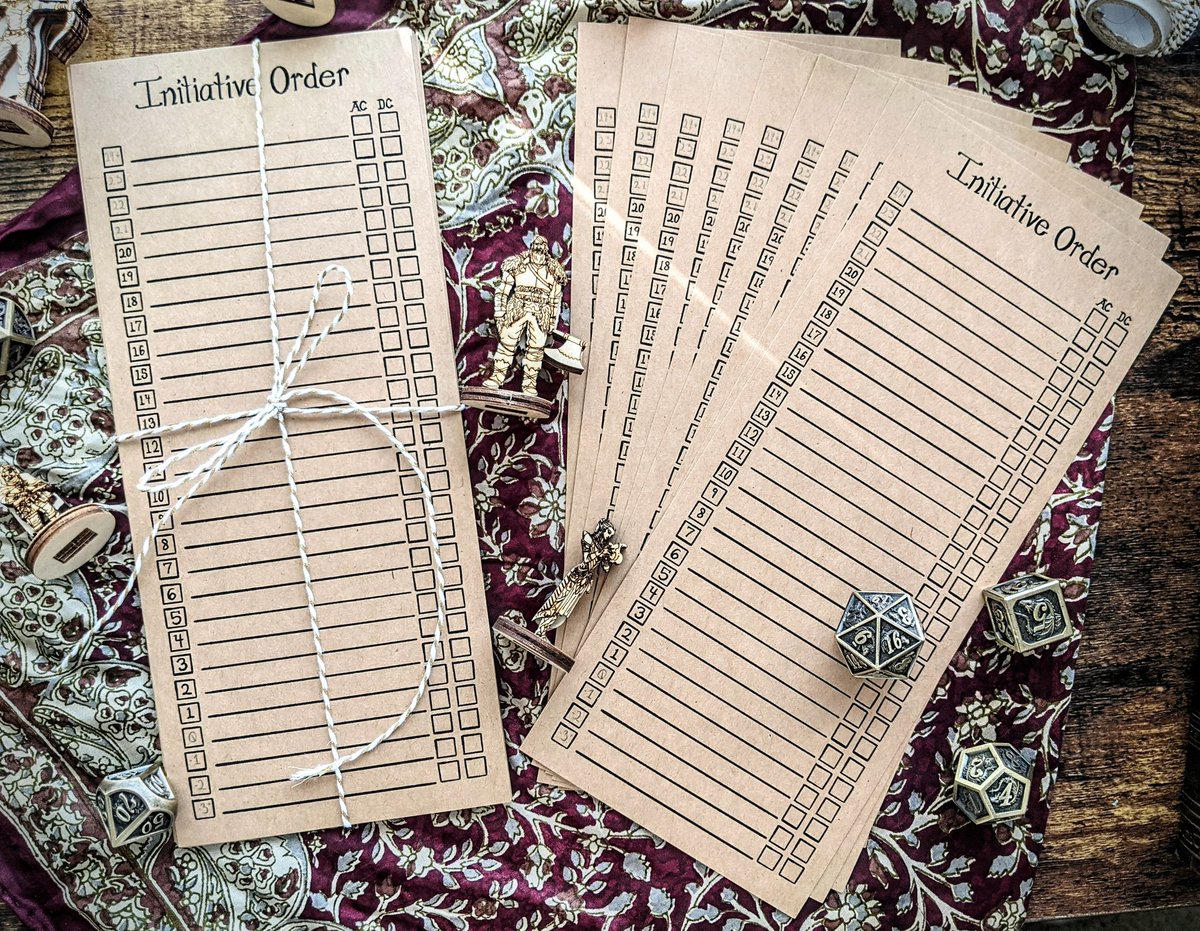 melrosemaps's tweet photo. Initiative trackers are now in my shop!
Simple, stylish and practical, they are a useful item for yourself, and can made a great gift for your favorite DM or roleplayer. 
https://t.co/JU2BJieBZ1
#initiativetracker #initiativelist #DMgifts #nerdgift #geekgift https://t.co/8NOLYdLG3d