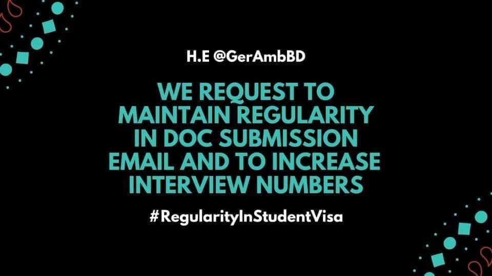 Munnakh14913618's tweet photo. H.E @GerAmbBD All my international classmates are in campus while I am waiting for 17 months to have VISA! what's my fault?  kindly conduct student interview regularly @GermanEmbassyBD to #SpeedUpStudentVisa. Take step for additional consular. https://t.co/l3B2hTYobN
