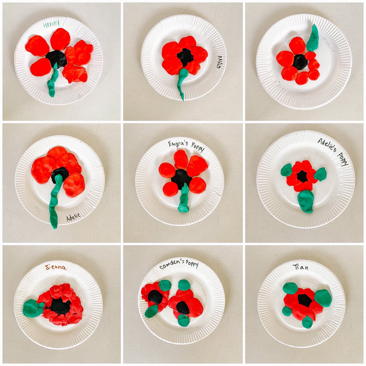 Our Remembrance Day clay poppies turned out beautifully 🥰 Love each student’s interpretation and style!