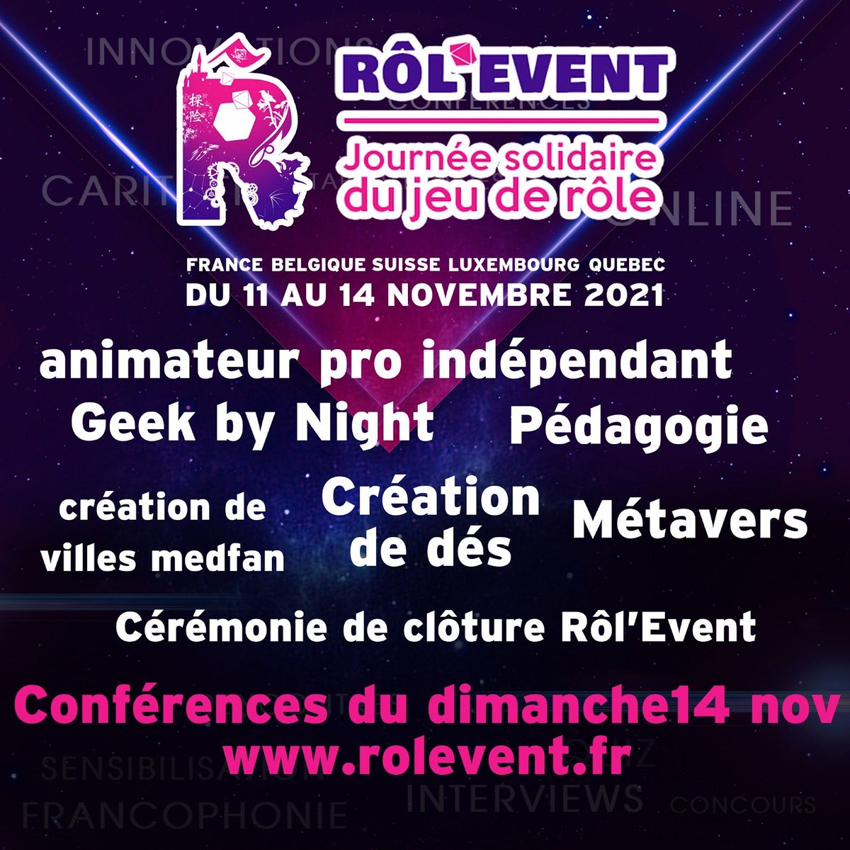 event_rol's tweet photo. #RolEvent2021 - 2nd édition
Pour cette dernière journée du Rôl’Event, ne manquez pas les conférences du dimanche autour d’un brunch virtuel demain dès 10h00 : https://t.co/ewI2d1nWaX