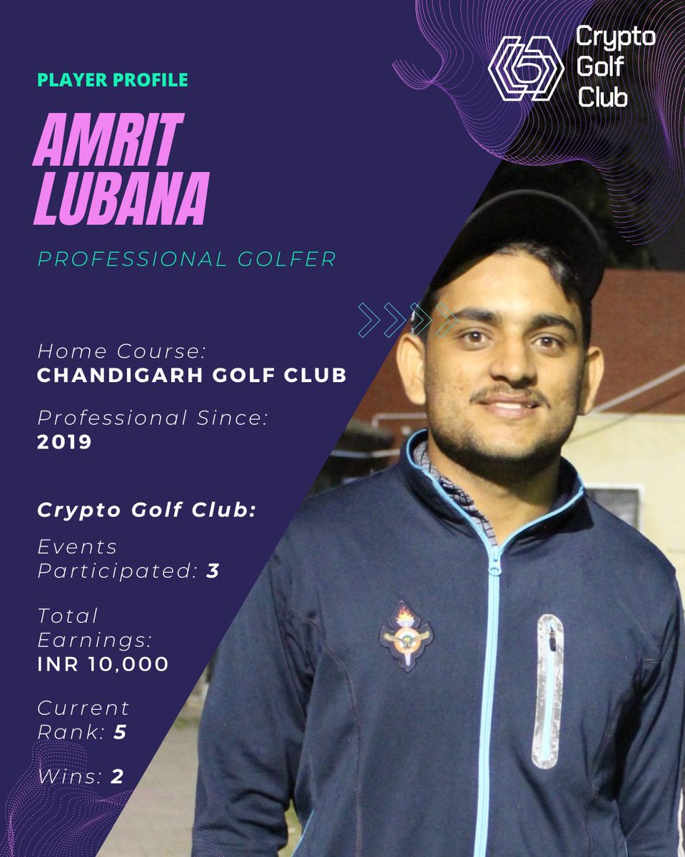cryptogolfclub's tweet photo. With impressive wins in 2 of the 3 events he participated and standing at Rank 5, introducing the dashing professional golfer Amrit Lubanaβ³πβ
Designed by @another_fanatic
#golf #cryptogolfclub #cryptocurrency https://t.co/2Aydmp8NPZ