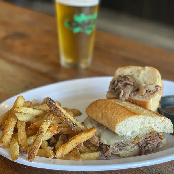 You can't beat our French Dip made with Shaved Ribeye, Provolone, Caramelized Onions, Horseradish Cream Sauce on a Local Hoagie Roll. 😋 View the full menu at buff.ly/3C3lpym.

#Raleigh #WadePark #RaleighRestaurants