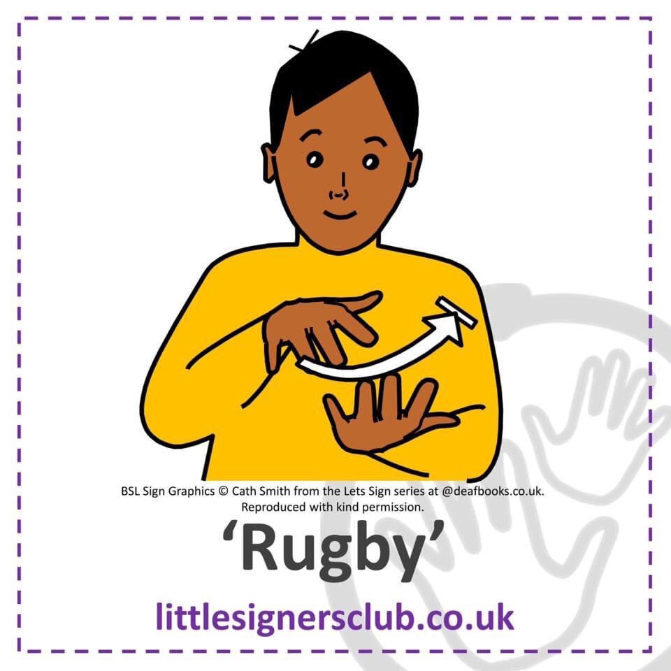 So who’s watching England 🏴󠁧󠁢󠁥󠁮󠁧󠁿 v Australia 🇦🇺? Check out the sign for RUGBY from <a href="/LittleSignerHQ/">Little Signers Club</a> and <a href="/DeafBooks/">Let's Sign</a>. It’s just like you might imagine! You know more #BSL than you think!!