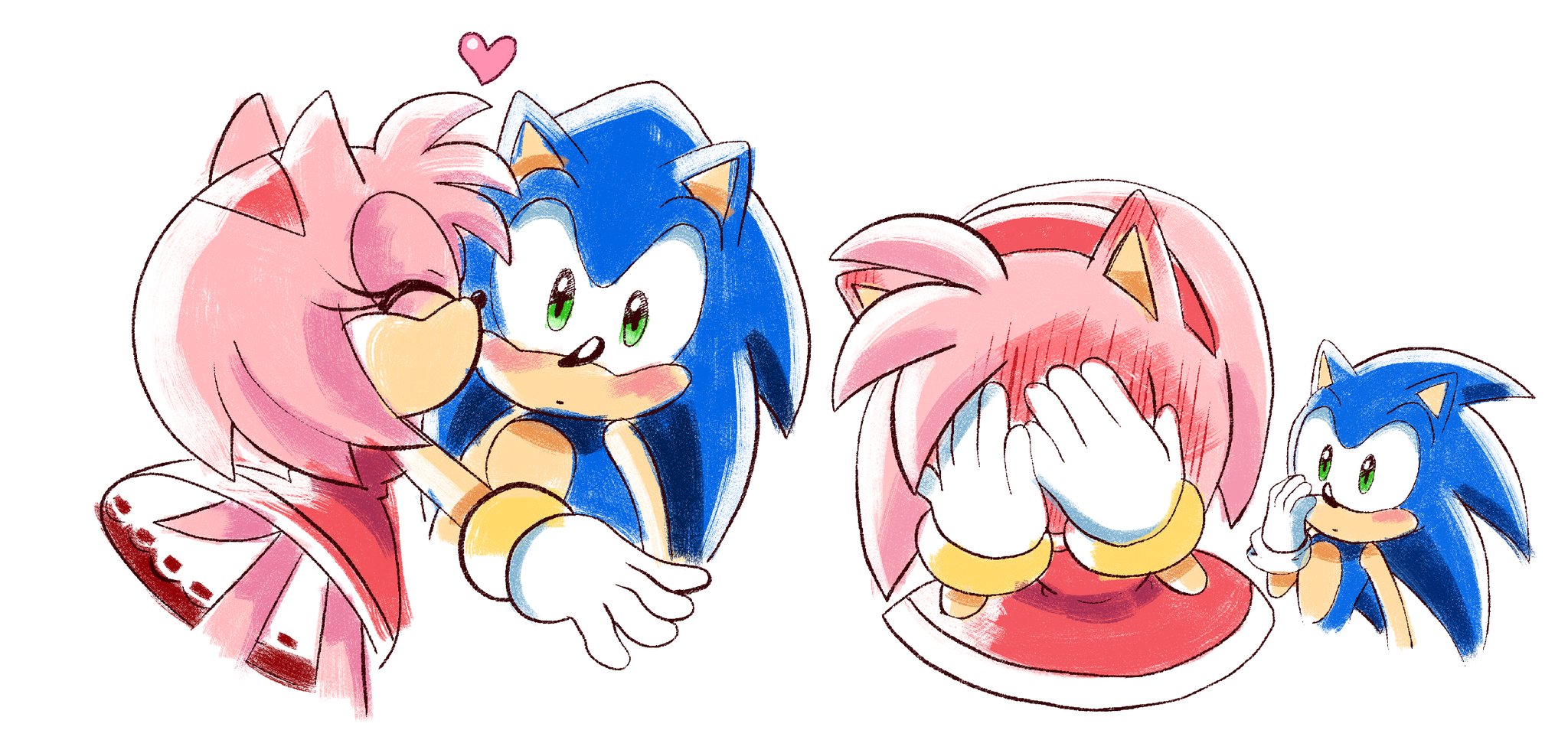 A cute fanart of Sonic and Amy by artist @kumoggu on Twitter : r/SonAmy