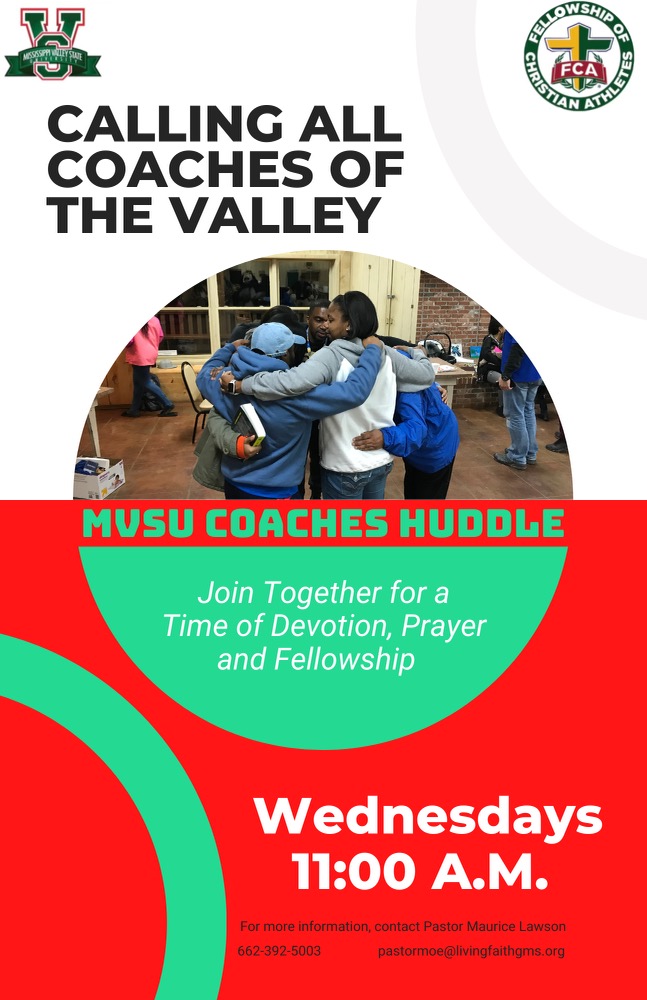 FcaMvsu's tweet photo. Join us for our end of the Year Coaches and Administrator's FCA Huddle, Wednesday, November 17, 2021 at 11:00 AM- R.W. Harrison Fitness Center (President's Suite) @MauriceLLawson @zetaladyfsu81 @MSValleyFB @ValleyStateBB @MSValleyFB @MVSUDevilSports @MvsuSoftball @ValleyStateWBB https://t.co/isoxs0UQCS