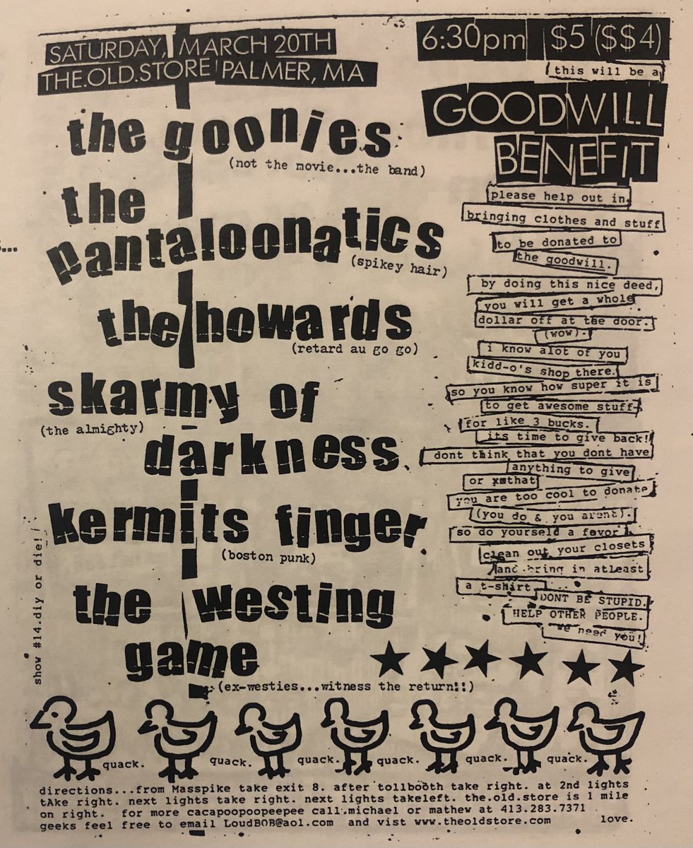 Skarmy_darkness's tweet photo. Flyer! 1999!
The Old Store in Palmer, MA.
#thegoonies #thehowards #kermitsfinger #ska #skarmyofdarkness https://t.co/rEhzVkiwUH