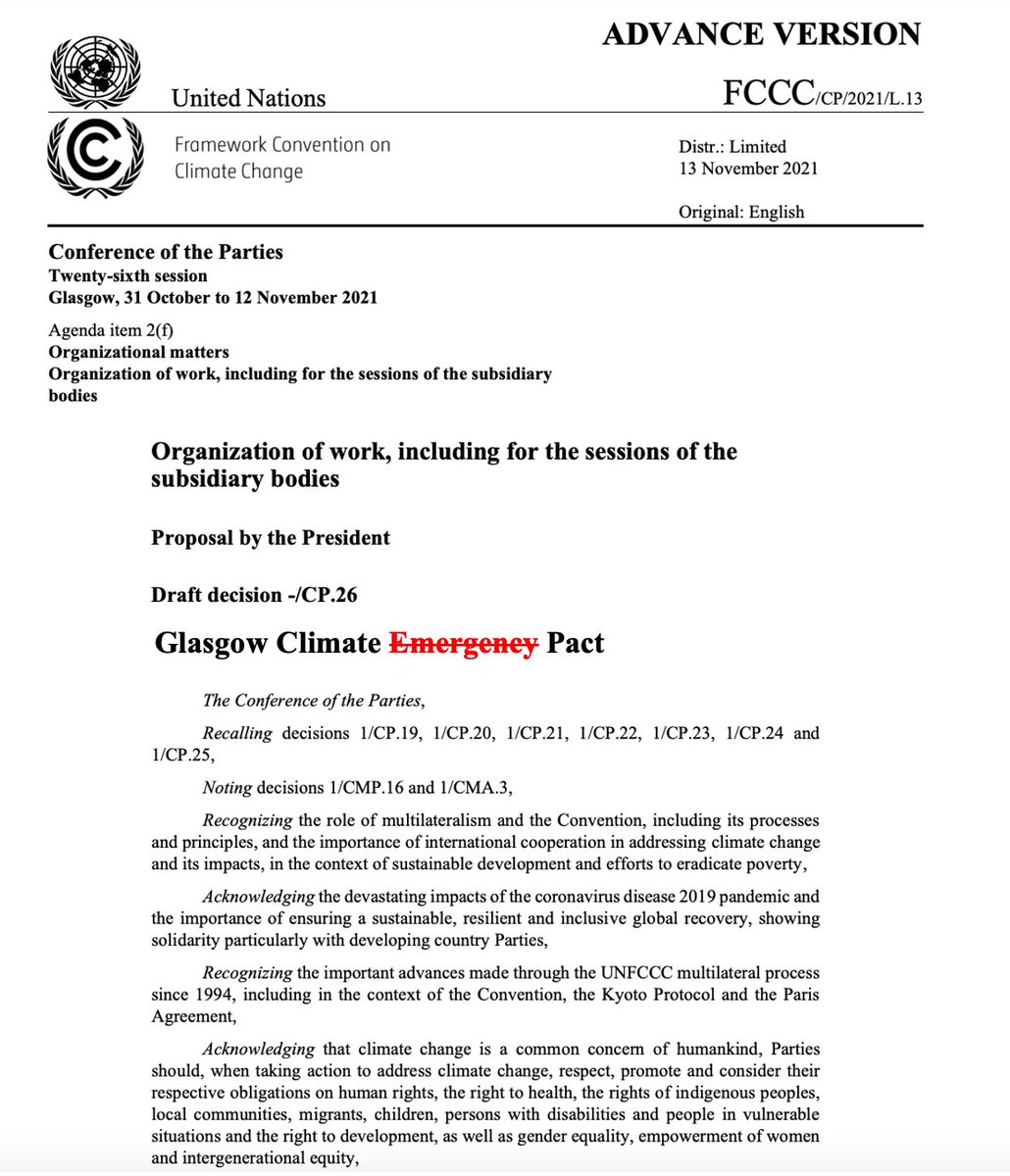 naming of #COP26 outcome actually reflects main issue faced in Glasgow
Most vulnerable countries &amp; <a href="/TheCVF/">Climate Vulnerable Forum</a> called for adoption of "Climate Emergency Pact" at #COP26... Final outcome will be called "Glasgow Climate Pact!" - illustrating that missing is precisely sense of emergency