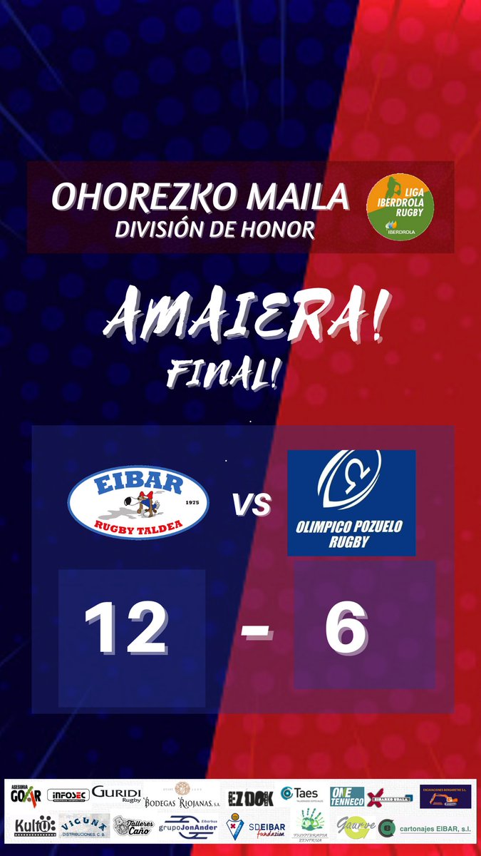 eibarugbytaldea's tweet photo. #AMAIERA
#DH EIBAR RUGBY NESKAK 12-6 @OlimpicoRugby
#DHB EIBAR RUGBY MUTILAK 10-3 @UribealdeaRugby
👉PUNTU OSO GARRANTZITSUAK EIBAR TALDEENTAZKO!!// PUNTOS MUY IMPORTANTES PARA EIBAR RUGBY!!
#AUPAEIBARR ❤💙💪 https://t.co/2hzvzWPFBB