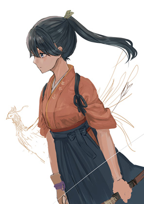 houshou (kancolle) 1girl japanese clothes ponytail tasuki weapon solo hakama  illustration images