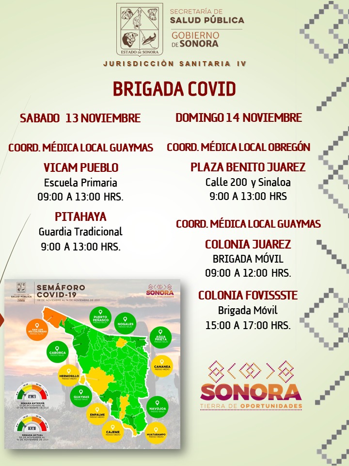 Chepestrada1's tweet photo. Buenos días, les informamos lugares y horario donde se presentará la #BrigadaAnticipa este sábado 13 y domingo 14 de Noviembre.
#VicamPueblo
#Pithaya
#PlazaBenitoJuarez
#Guaymas
REDOBLEMOS ESFUERZOS!
NO BAJES la Guardia
@AlfonsoDurazo @jalomiaz @doctorbarron1 https://t.co/ZCHmoxXvsJ