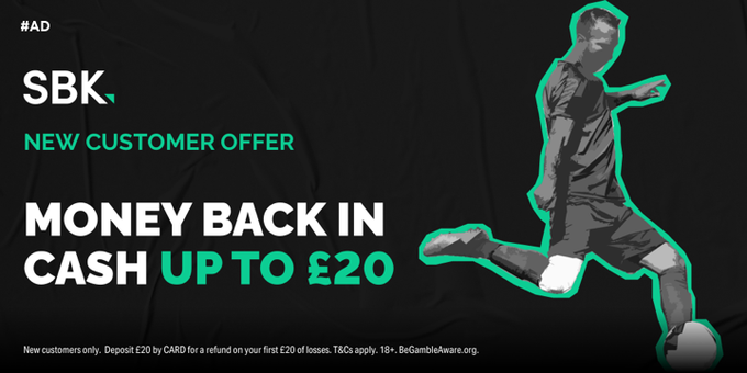 FootyAccums's tweet photo. NEW TO SBK?

Money back in cash up to £20!

Use code: FOOTYACCUMS

Simply join SBK to claim HERE >>> https://t.co/SfjceVL508

#Ad | New Customer Offer | 18+ | T&amp;Cs Apply | https://t.co/rGiIaLusaV https://t.co/3inyMbquBq