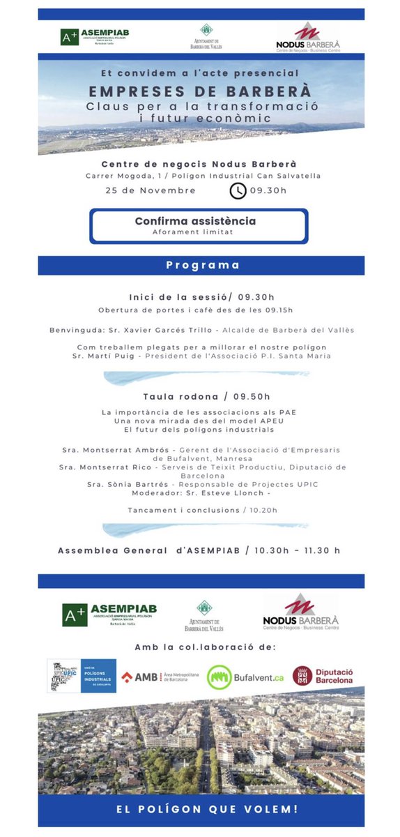 La col·laboració pública-privada es fusiona de forma jurídica als APEU, eina capaç de donar resposta al moviment associacionista empresarial de km0.  Vols conèixer sense discursos políticament correctes el missatge dels empresaris, NO ET PERDIS aquesta jornada.
#asociacionisme