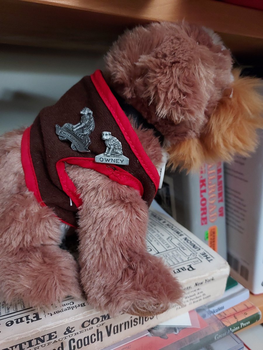FindingRRJack's tweet photo. #Museum30 something tiny: little Owney pins adorning the vest of a little Owney stuffed animal https://t.co/ystwwSblD8