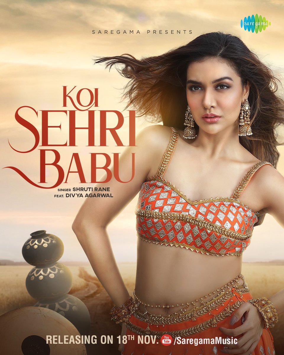 Divyakitweet's tweet photo. New song alert! Trending gaana mein ek naya twist “Koi Sehri Babu” with me. Releasing on 18th Nov ♥️⏰

@saregama_official
@ganeshacharyaa @kelkarjayshree @shrutiraneofficial https://t.co/WDrdSf7dAU