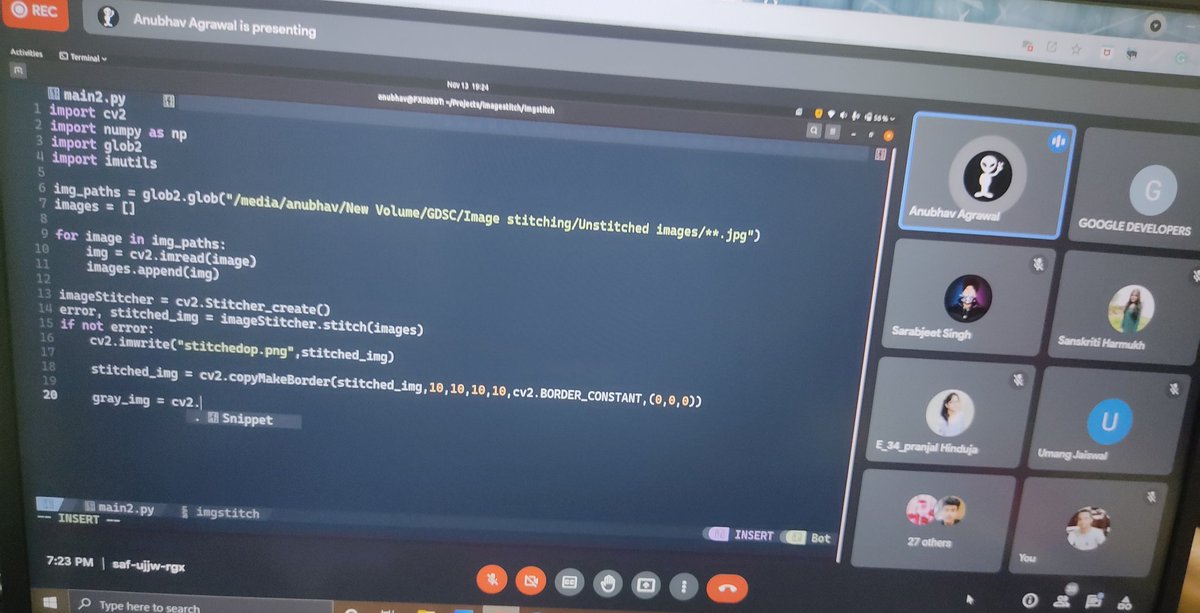 dheerajghosh007's tweet photo. A session on "Image Stitching using OpenCV(Python)" by Anubhav is live with @gdscbitd 

Join in Here: https://t.co/xAru1tKNre
#opencv #imagestitching #Python https://t.co/V4kTStBznw