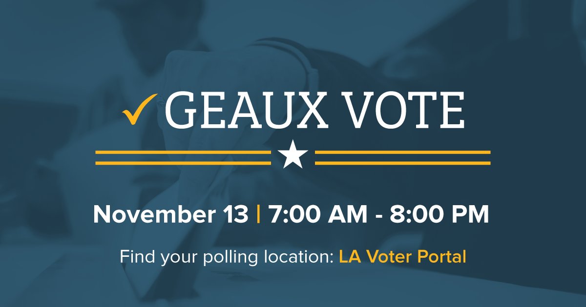 OneAcadiana's tweet photo. Today is Election Day – time to GEAUX VOTE! Find your polling location: https://t.co/8MVMkRpwJd https://t.co/2vJktZeMRT